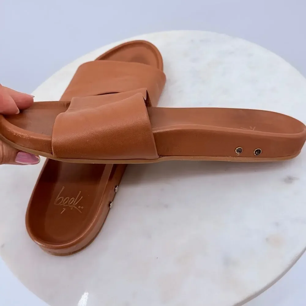 Beek Gallito Leather Slide Sandals Tan Size 7
